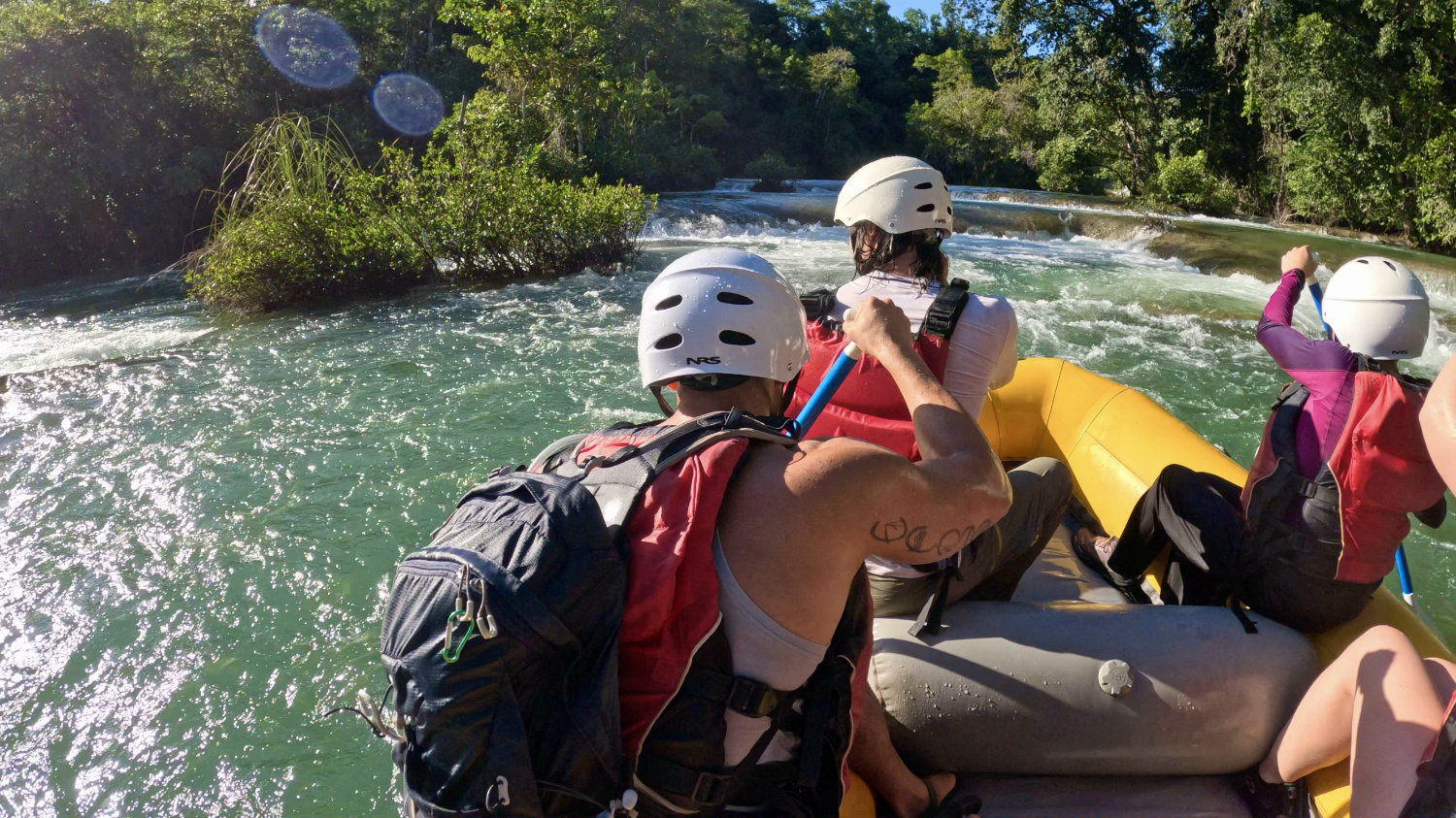 Rafting close to waterfalls