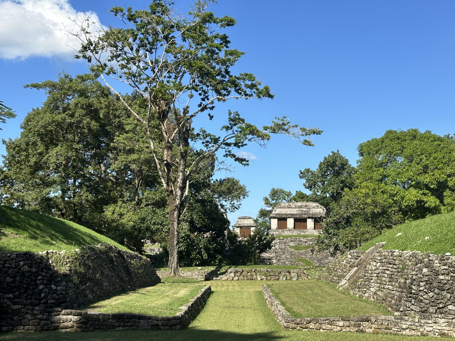 Ancient Maya ball court with its distinctive sloping walls at Palenque