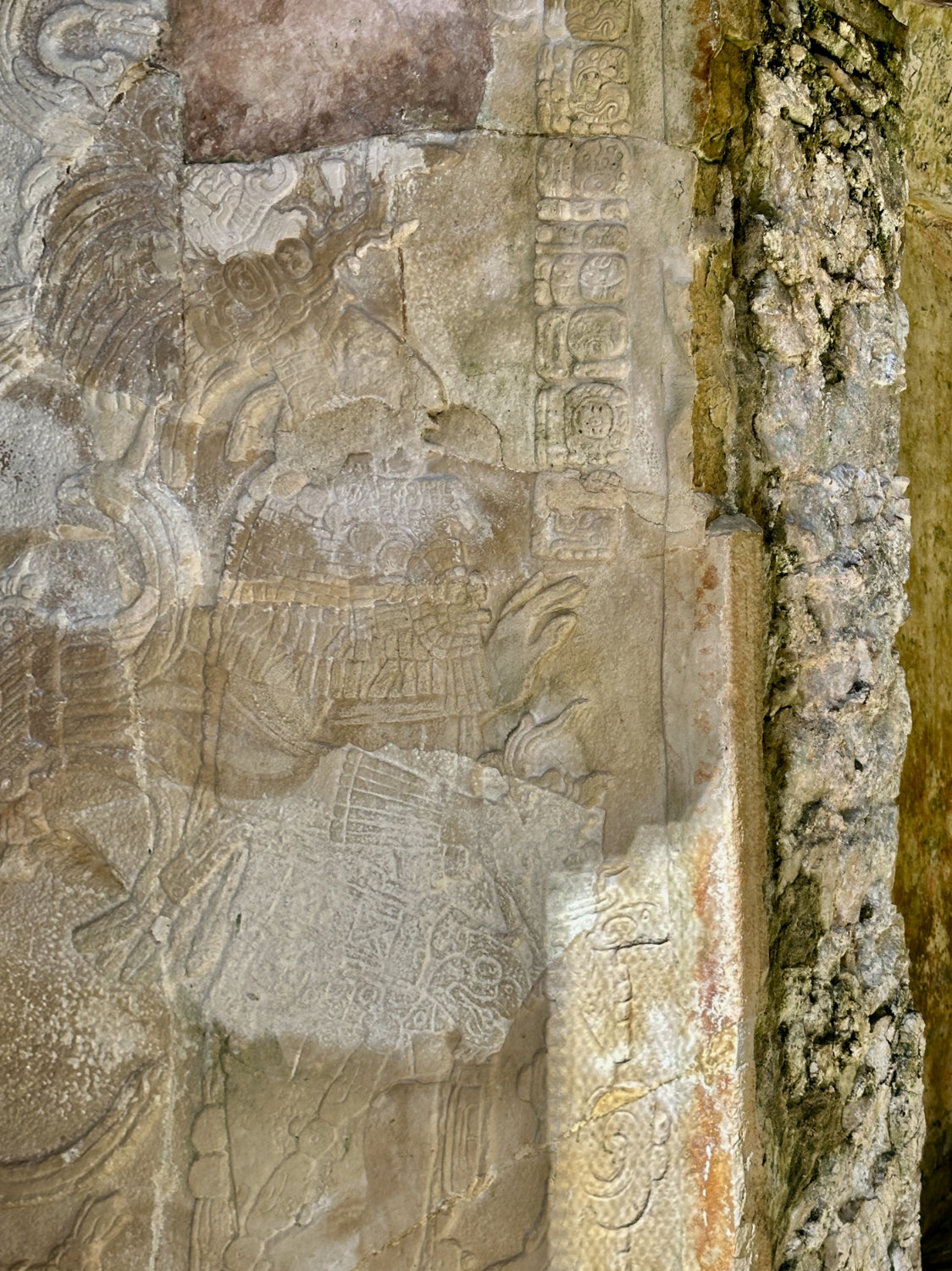 Intricate Maya relief carvings at the Temple of the Cross